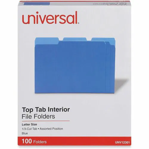 Universal 1/3 Tab Cut Letter Top Tab File Folder - 8 1/2" x 11" - Assorted Tab Position - 11 pt. - Stock - 100 Box