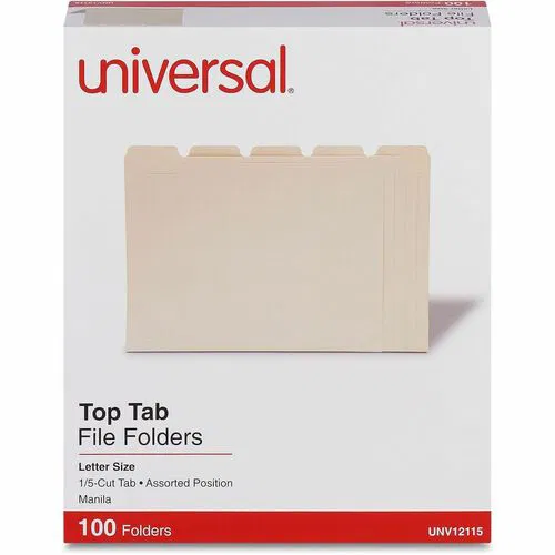 Universal 1/5 Tab Cut Letter Top Tab File Folder - 8 1/2" x 11" - 3/4" Expansion - Assorted Tab Position - 11 pt. - Manila Paper - 100 Box