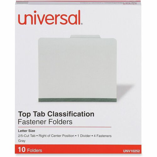 Universal 2/5 Tab Cut Letter Classification Folder - 8 1/2" x 11" - 2" Expansion - 4 Fastener - 2" Fastener Capacity - Top Tab Location - Right of Center Tab Position - 1 Divider - Gray - 10 Box