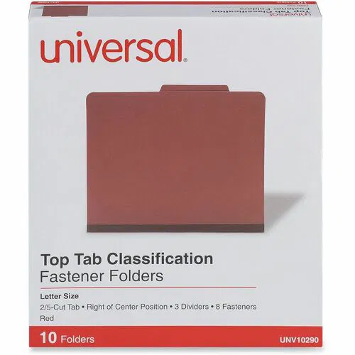 Universal, Classification Folder, Letter, 3" Expansion, 8 Fasteners, 2" Fastener Capacity, 3 Dividers, 2/5 Top Tabs (Right of Center), 10/Box