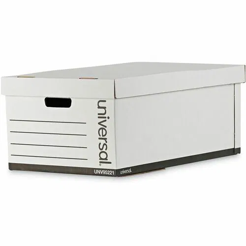 Universal Medium-Duty Easy Assembly Storage Box, Legal Files, White, 12/Carton - Internal Dimensions: 15.13" Width x 24" Depth x 10.25" Height - Media Size Supported: Legal - Lift-off Closure - Medium Duty - Stackable - Corrugated Fiberboard - White - For