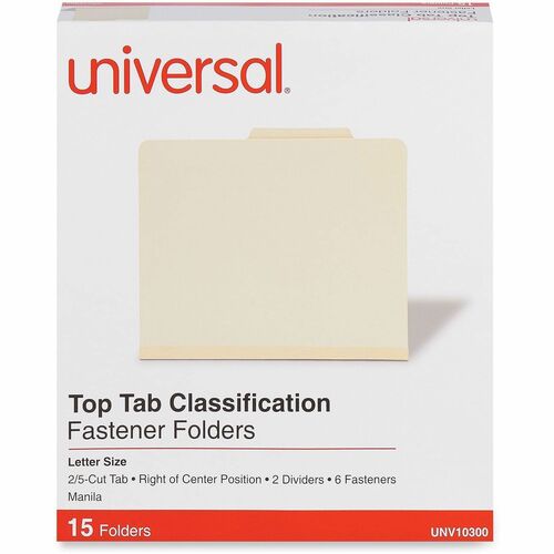 Universal Classification Folder, Letter, 2" Expansion, 2/5-Cut Top Tab, Right-of-Center, 2 Dividers, 6 Fasteners (2" Capacity), 15/Box