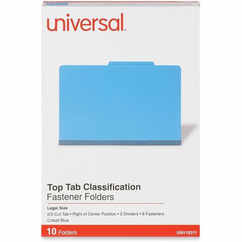 Universal Classification Folder, 8.5" x 14", 2" Expansion, 6 Fasteners (2" Capacity), 2 Kraft Dividers, Cobalt Blue, 10/Box