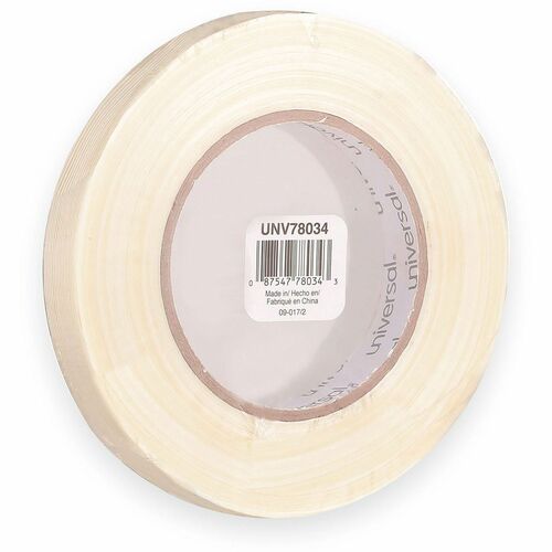 Universal 190# Medium Grade Filament Tape, 3" Core, 18 mm x 54.8 m, Clear - 59.93 yd Length x 0.71" Width x 6.2 mil Thickness - 3" Core - Clear - Synthetic Rubber - Plastic Backing - 1 Roll