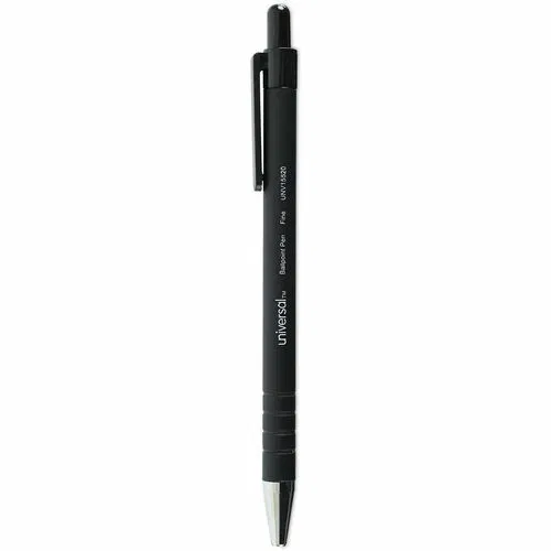Universal Ballpoint Pen, Retractable, Fine 0.7 mm, Black Ink, Black Barrel, Dozen - Retractable - Black Ink - Black Barrel - 1 Dozen