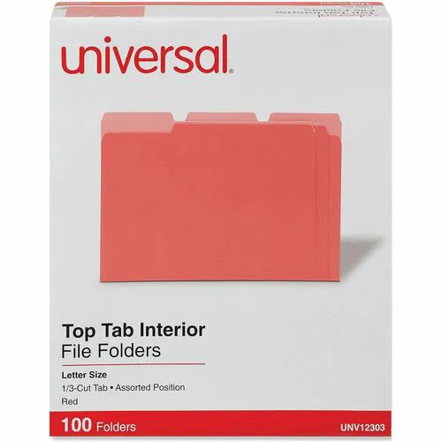 Universal 1/3 Tab Cut Letter Top Tab File Folder - 8 1/2" x 11" - Assorted Tab Position - 11 pt. - Stock - 100 Box