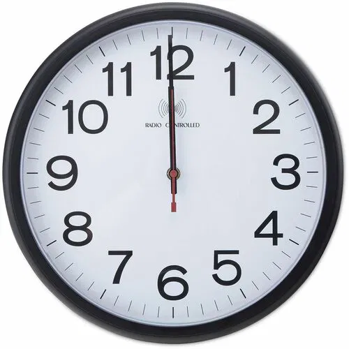 Universal Wall Clock - Analog - Atomic - White Main Dial - Black Case - Plastic