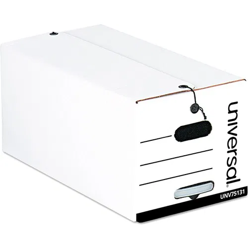 Universal Deluxe Quick Set-up String-and-Button Boxes, Legal Files, White, 12/Carton - Internal Dimensions: 15" Width x 24" Depth x 10" Height - Media Size Supported: Legal - Flap, String/Button Closure - Medium Duty - Stackable - Corrugated Fiberboard - 