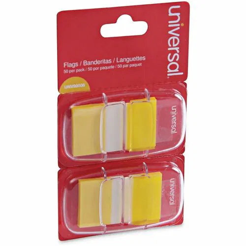 Universal Flag - 100 - Rectangle - Yellow - Removable, Self-stick, Pop-up, Repositionable - Dispenser Included - 100 / Pack