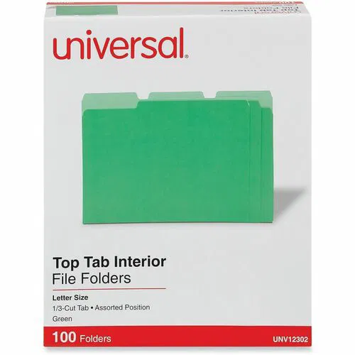 Universal 1/3 Tab Cut Letter Top Tab File Folder - 8 1/2" x 11" - Assorted Tab Position - 11 pt. - Stock - 100 Box