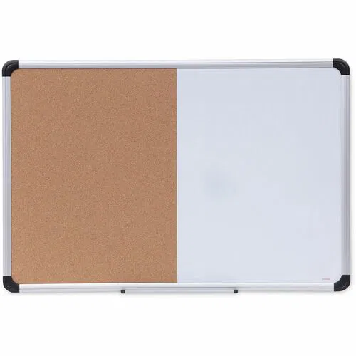 Universal Dry Erase/Bulletin Board, Wall-Mount, Magnetic Dry-Erase Side, Tan Cork Side, Black Satin Aluminum Frame, 36" W x 24" H