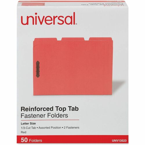 Universal Classification Folder, Letter 8.5" x 11", 3/4" Expansion, 2 Fasteners, 2" Capacity, 1/3 Top Tabs, Reinforced, Red, 50/Box