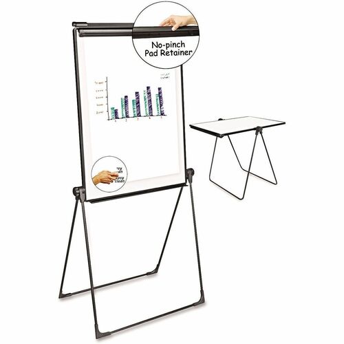 Universal Dry Erase Board, Folding A-Frame Easel, Double-Sided Melamine, 38" W x 32" H, Tabletop 42" / Presentation 67", Black Frame