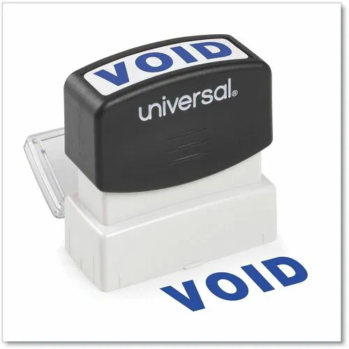 Universal Products Pre-Inked Stamp, Void Message, 1.69" Impression Width, Blue Abs Plastic, Flip Lid, Soft-Touch Grip