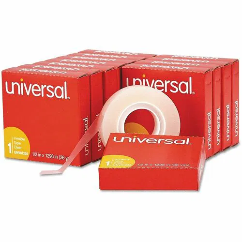 Universal Invisible Tape, 1" Core, 0.5" x 36 yds, Clear, 12/Pack - 36 yd Length x 0.50" Width x 2 mil Thickness - 1" Core - Matte - Clear - Acrylic - Plastic Backing - 12 / Pack