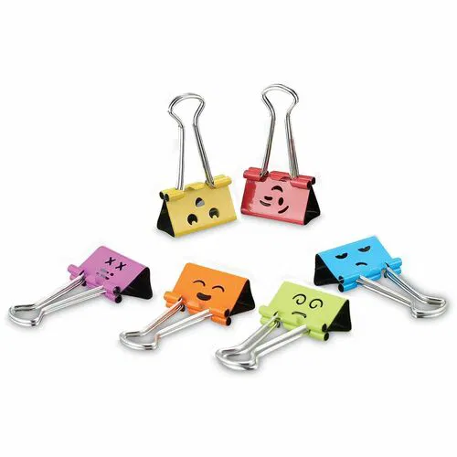 Universal Emoji Themed Binder Clips with Storage Tub, Medium, Assorted Colors, 42/Pack - Medium - 1" Width - 0.63" Size Capacity - Assorted, Lavender, Lime, Orange, Purple, Red, Sky Blue, Yellow - Metal, Steel Wire - 42 / Pack