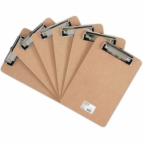 Universal Clipboard - 0.50" Clip Capacity - Storage for Document - 5" x 8" Sheet Size - Hardboard - Brown - 6 / Pack