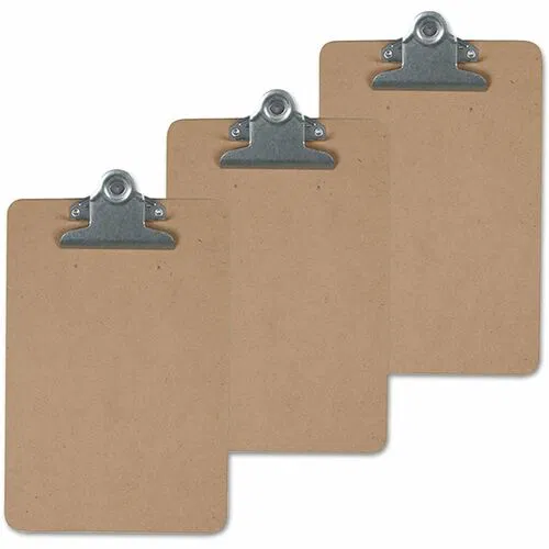 Universal Clipboard - 1.25" Clip Capacity - Storage for Paper, Document, Form - 8 1/2" x 14" Sheet Size - Hardboard - Brown - 3 / Pack