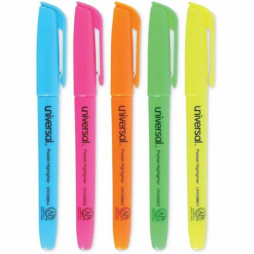Universal Highlighter - Chisel Marker Point - Assorted, Fluorescent Yellow, Fluorescent Blue, Fluorescent Green, Fluorescent Orange, Fluorescent Pink Ink - Assorted, Yellow, Blue, Green, Orange, Pink Barrel - 1 Dozen