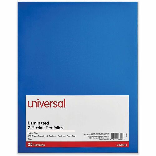 Universal Pocket Folder - 11" x 8 1/2" - 100 Sheets Capacity - 2 Inside Front & Back Pocket(s) - Laminated - 25 Box