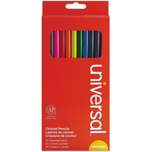 Universal Colored Pencil - 3 mm Assorted Lead - Assorted Wood Barrel - 24 / Pack