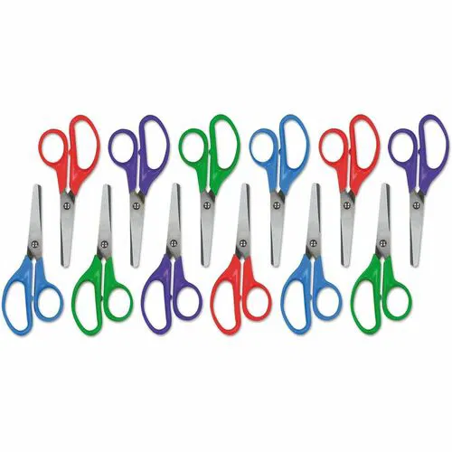 Universal Scissors - Child - 1.75" Cutting Length - 5" Overall Length - Straight-left/right - Stainless Steel - Round Tip - Multi - 12 / Box