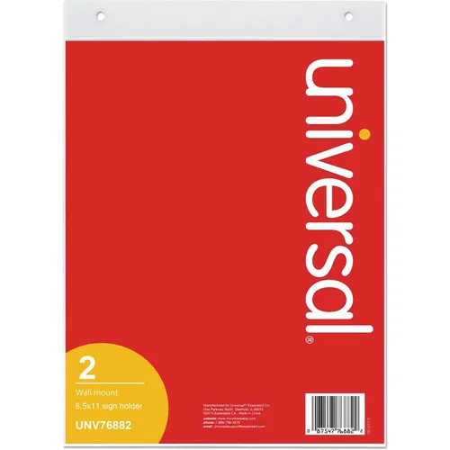 Universal Sign Holder - Rectangular Shape - Wall Mountable - Top Loading, Durable, Pre-drilled - Signage - Plastic - Clear, Clear - 2 / Pack