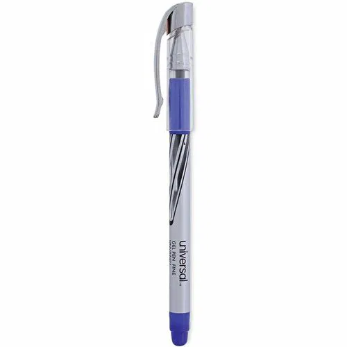 Universal Gel Pen, Stick, Medium 0.7 mm, Blue Ink, Silver/Blue Barrel, Dozen - Blue Ink - Water Based - Silver, Blue Barrel - 1 Dozen