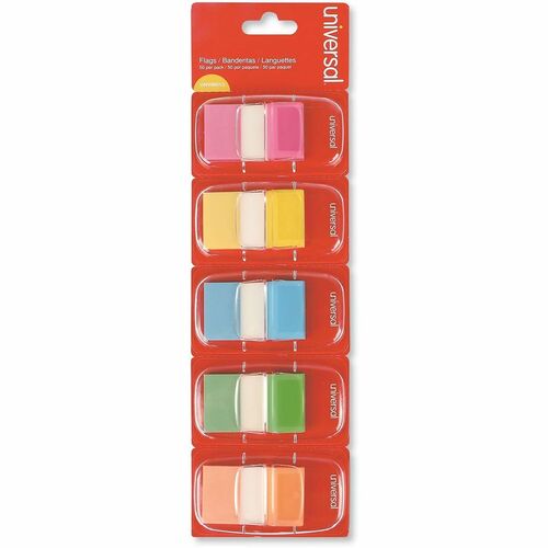 Universal Flag - 250 - 1" Flag/Note Width x 1 3/4" Flag/Note Length - Rectangle - Blue, Green, Orange, Pink, Yellow - Removable, Self-stick, Pop-up, Repositionable - Dispenser Included - 250 / Pack