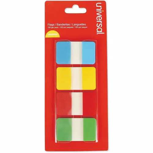 Universal Self Stick Index Tab, 1" , Assorted Colors, 100/Pack - 1" Tab Width - Bright Blue, Bright Green, Bright Red, Bright Yellow Tab(s) - Reusable, Repositionable - 100 / Pack