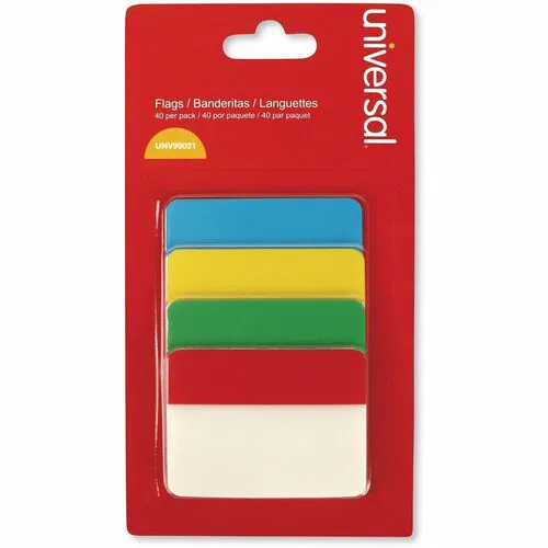 Universal Self Stick Index Tab, 2" , Assorted Colors, 40/Pack - 2" Tab Width - 3 Hole Punched - Bright Blue, Bright Green, Bright Red, Bright Yellow Tab(s) - Reusable, Repositionable - 40 / Pack