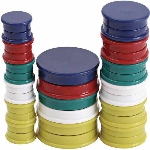 Universal Board Magnet - Circle - Heavy Duty - 30 / Pack - Assorted, Blue, Green, Red, White, Yellow