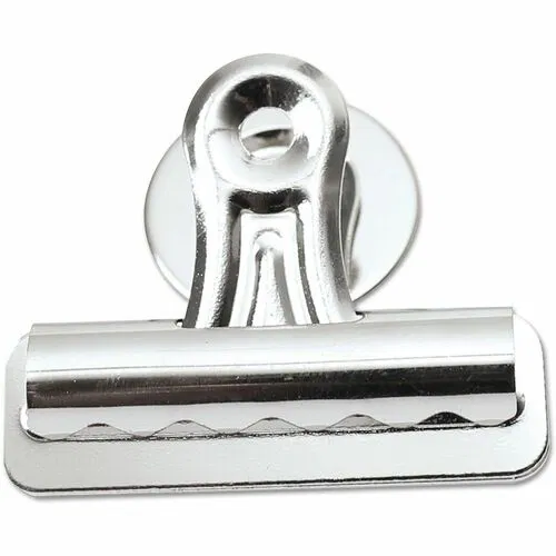 Universal Bulldog Magnetic Clips, Medium, Nickel, 12/Pack - Medium - 2.1" Width - 0.25" Size Capacity - Nickel - Nickel Plated Steel - 12 / Pack