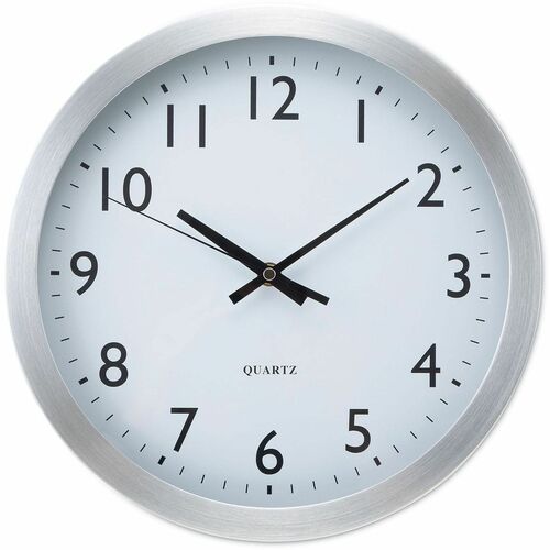Universal Wall Clock - Analog - Quartz - White Main Dial - Silver Case - Aluminum - Contemporary Style - Brushed Steel Finish