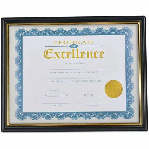Universal Document Frame - Holds 8.50" x 10" Insert - Rectangle - Horizontal, Vertical - Dust Resistant, Die-cut - Plastic - Black, Gold - 3 / Pack