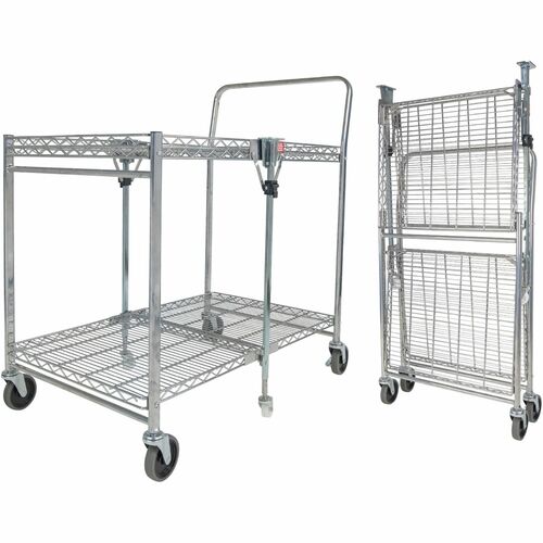 Bostitch Stowaway Utility Cart - 2 Shelf - 250 lb Capacity - 4 Casters - 35" Width x 37.25" Depth x 22" Height - Chrome - 1 Each