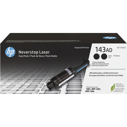 HP 143AD, (W1143AD) Original Neverstop Toner Reload Kit, Black, 5,000 Page Yield, for Neverstop Laser 1001nw/1202w/1202nw/1020, 2/CT
