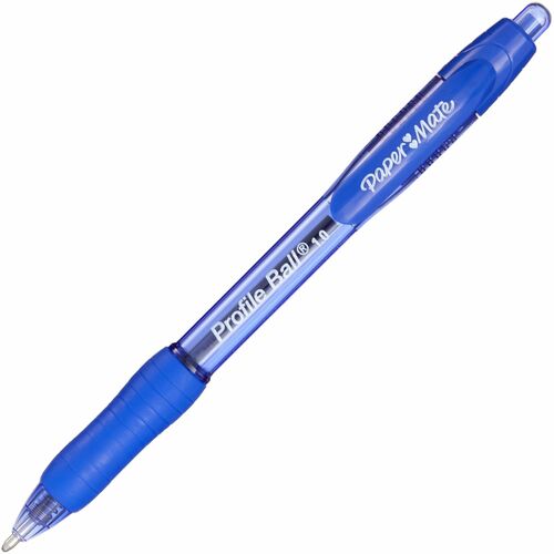 Paper Mate Ballpoint Pens, Profile, Retractable, 1 mm Tip, Blue Ink, Soft Grip, Translucent Barrel, 12/PK