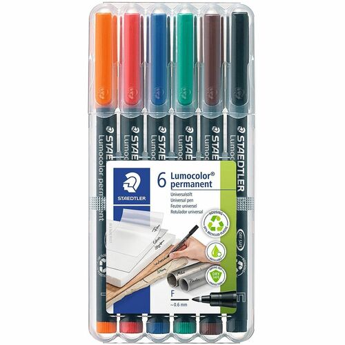 Staedtler Lumocolor Permanent Pen 318 - Refillable - Red, Blue, Orange, Green, Brown, Black Ink - Polypropylene Barrel - 6 / Set