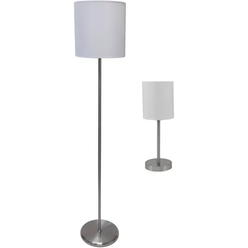 Ledu Floor and Table Lamp Combo Pack, Slim Line, 13 W CFL Bulb, Silver Steel, White Linen Shade, 2/PK