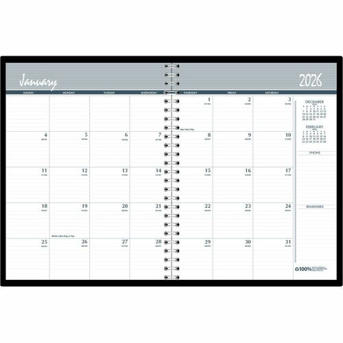 House of Doolittle Planner - Julian Dates - Monthly - 62 Month - December 2024 to January - 1 Month Double Page Layout - Spiral Bound - Black - Black Cover - 11" Height x 8.5" Width - Dated Planning Page, Ruled Daily Block, Holiday Listing, Phone Log Page