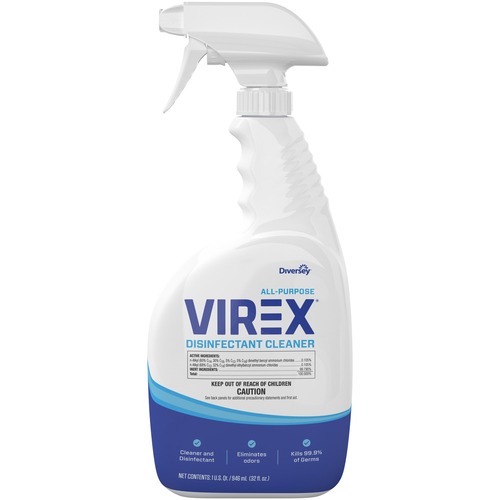 Diversey Disinfectant, Virex, Ready-to-Use Spray, 32 fl oz, Citrus Scent, 3-Minute Contact Time, 8/CT