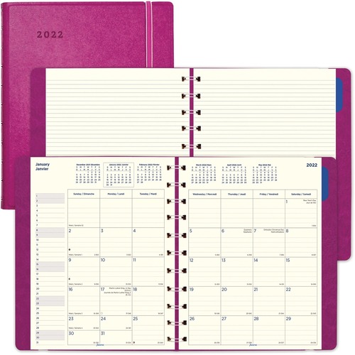 Filofax Planner, 17-Month Aug 2022-Dec 2022, Monthly Double-Page Layout, Twin Wire, Fuchsia Cover, Elastic Closure, Refillable