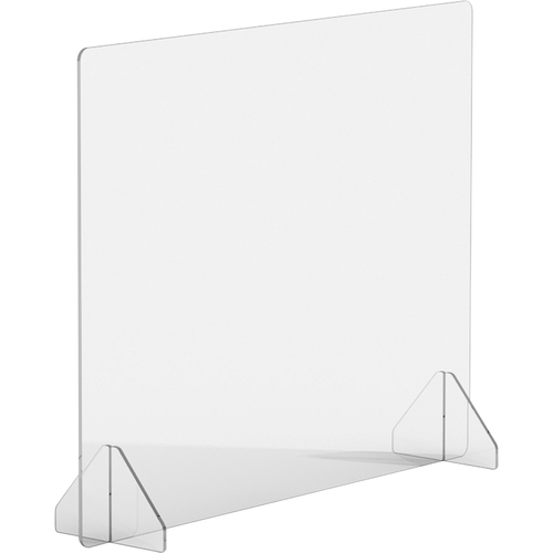 Lorell Sneeze Guard, Countertop, 1/4" Clear Acrylic, 30" W x 7" D x 24" H, Freestanding Triangular Base