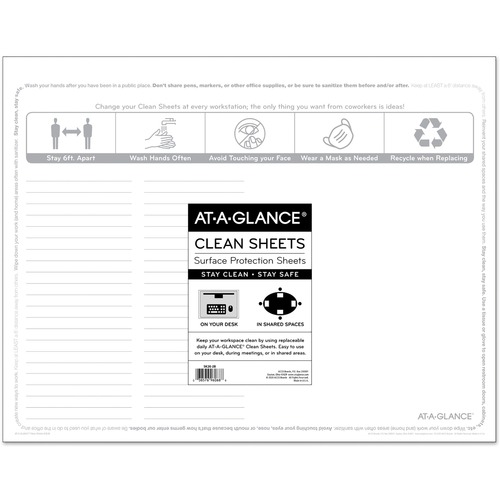 At-A-Glance Disposable Clean Sheets - Supports Desk - Rectangular - Disposable - White - 25 / Pack