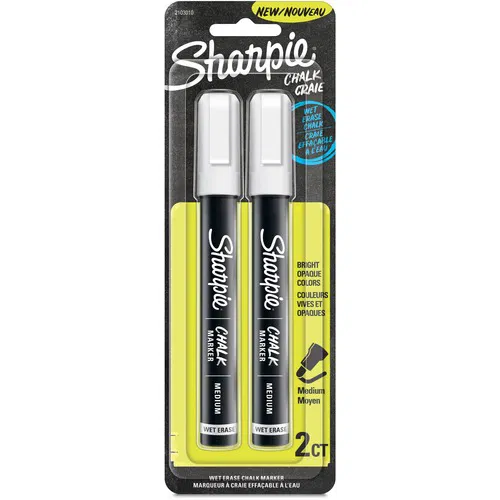 Sharpie Wet-Erase Chalk Marker, Medium Point, White Ink, Wipe-Off, 2/PK