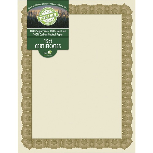 Geographics Certificate, Tree Free, 8.5" W x 11" D x 0.2" H, Heavyweight Sugarcane Paper, Multicolor Gold Border, 15/PK