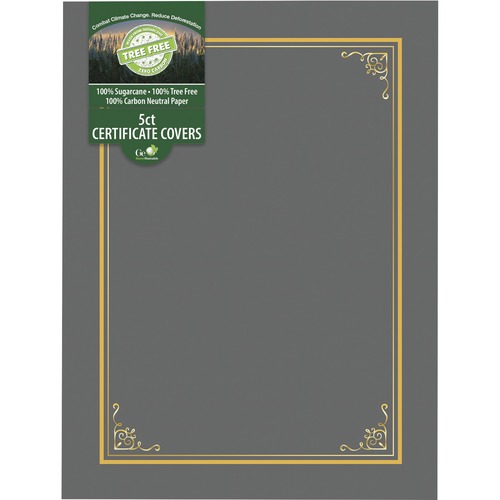 Geographics Certificate Holder, Letter 8.5 in x 11 in, Sugarcane Fiber, Gray, Bend-Resistant, 5/PK