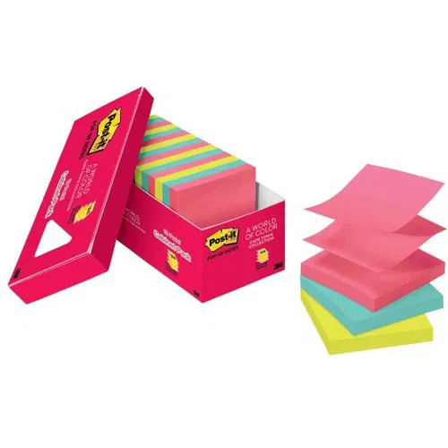 Post-it® Notes Pop-up Notes, 3" x 3" , Cape Town Color Collection, Pack Of 8 / Packs - 3" Flag/Note Width x 3" Flag/Note Length - Square - Aqua Splash, Cape Town, Guava, Vital Orange - Pop-up, Repositionable, Adhesive, Residue-free - 8 / Pack