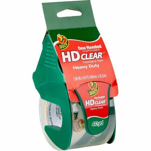 Duck Brand HD Clear Heavy-Duty Packaging Tape, With Dispenser, 1.88" x 40 Yd., Clear - 40 yd Length x 1.88" Width x 2.6 mil Thickness - 1.50" Core - Clear - Acrylic - Dispenser Included - Handheld Dispenser - 1 Roll
